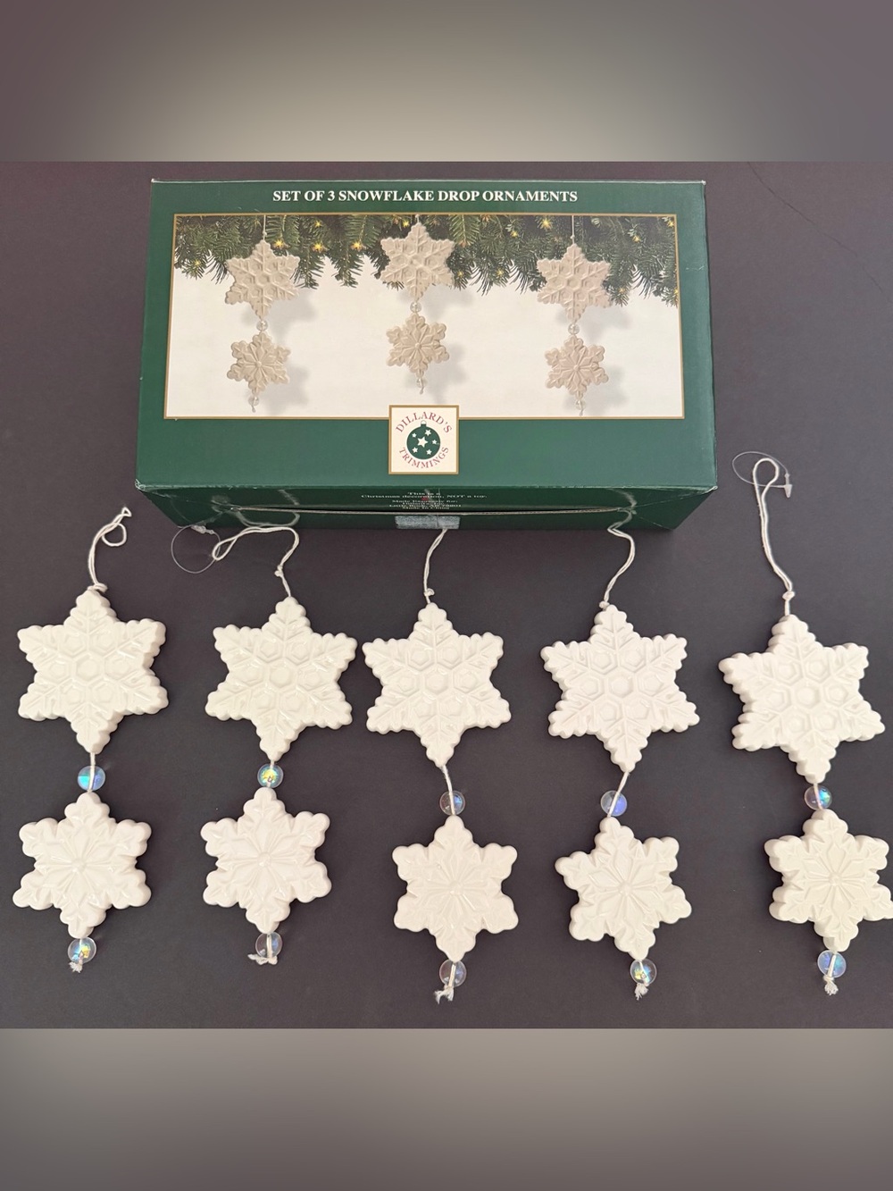 Set Of 5 White Porcelain Snowflake Ornaments Dillards Trimmings Christmas
